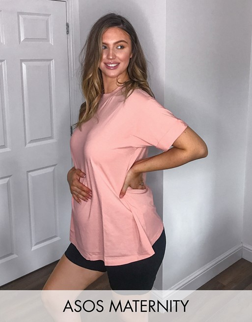ASOS DESIGN Maternity relaxed t-shirt with roll sleeve in pink