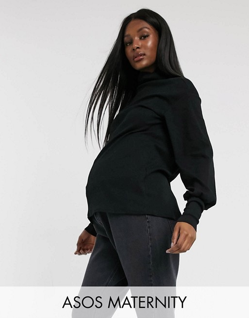 ASOS DESIGN Maternity relaxed top with slouchy roll neck in black