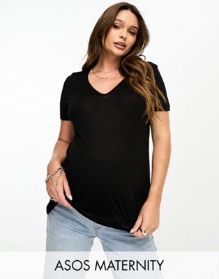 Asos Maternity Asos Design Maternity Relaxed V Neck T-shirt In Black