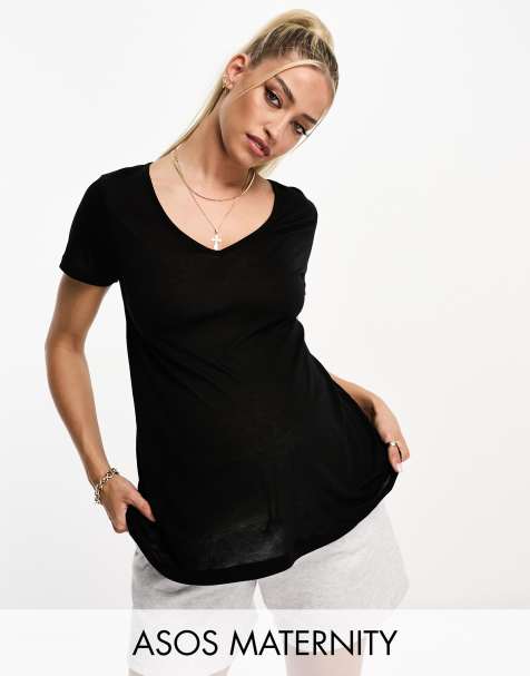 ASOS DESIGN Maternity nursing t-shirt with button side in black