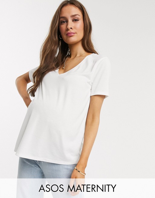 ASOS DESIGN Maternity relaxed v-neck t-shirt in white