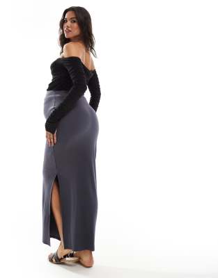 Asos Maternity Asos Design Maternity Ribbed Maxi Skirt With Side Slit In Gray