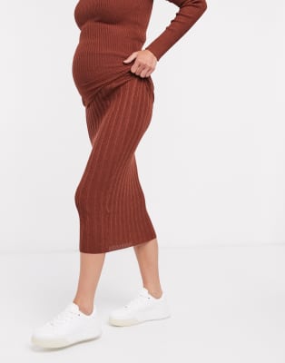 red maternity midi skirt