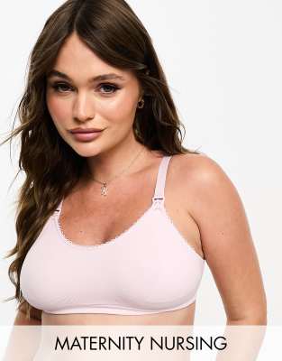 ASOS DESIGN Maternity ribbed seamless nursing bra with picot trim in dusty pink