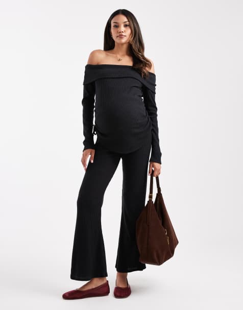 ASOS DESIGN Maternity ribbed set in black - view 1