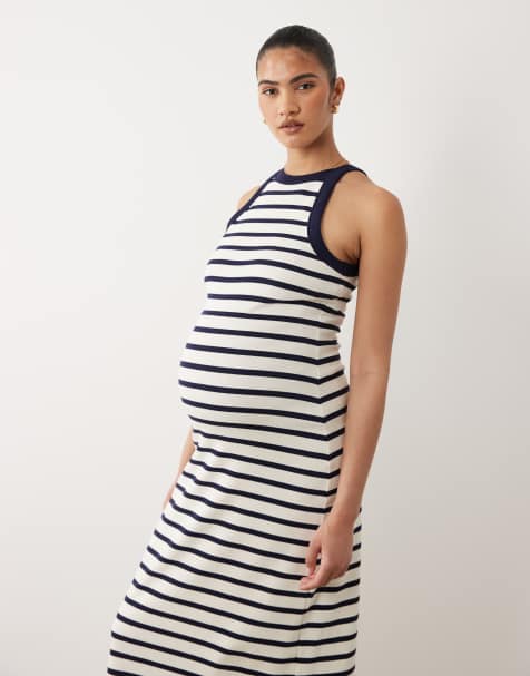 ASOS DESIGN Maternity ribbed tank midi dress in stripe - view 1