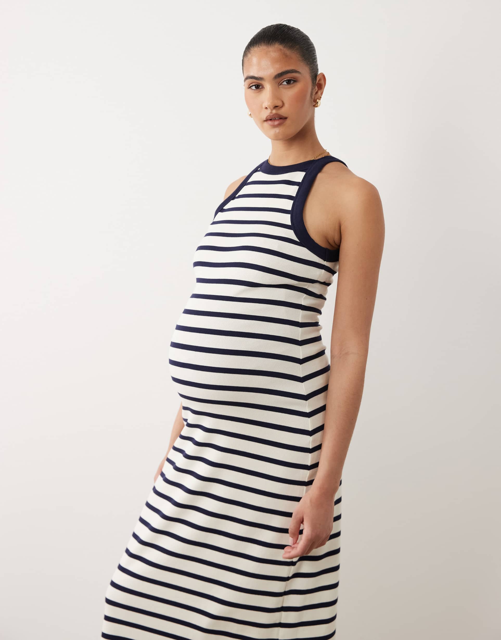 asos design maternity ribbed tank midi dress in stripe