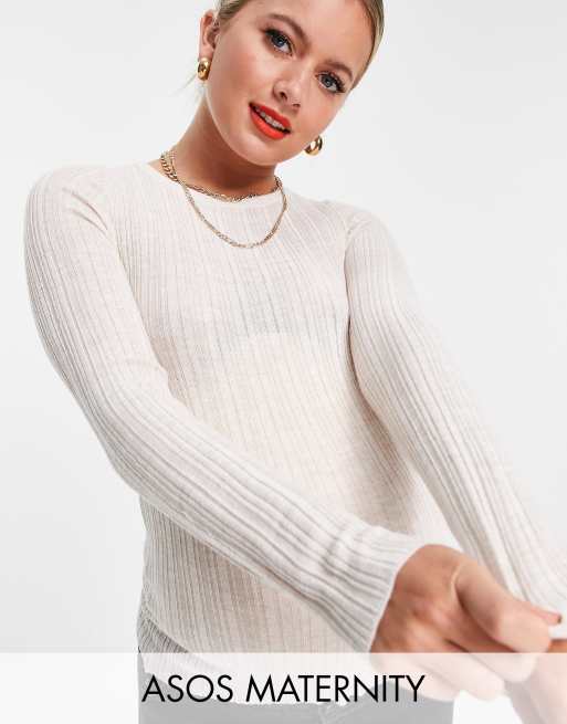 ASOS DESIGN Maternity - Ribstrikket top med rund hals i havrefarve - Kun hos ASOS