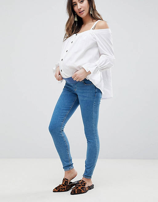 ASOS DESIGN Maternity Ridley high waist skinny jeans in light wash with under the bump waistband