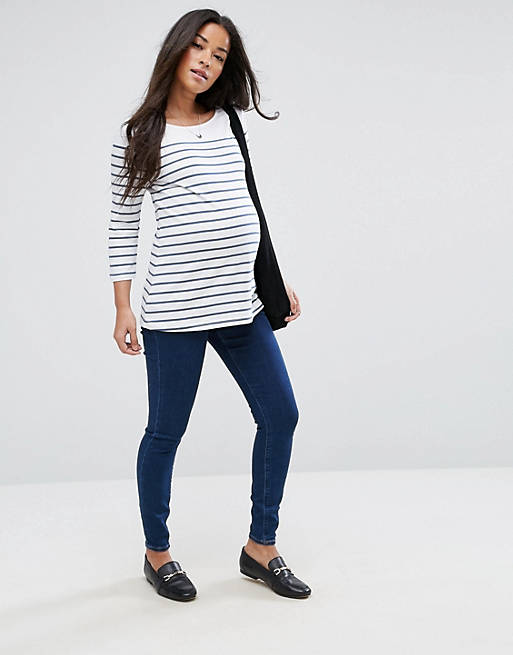ASOS DESIGN Maternity Ridley high waisted skinny jeans in deep blue wash with under the bump waistband
