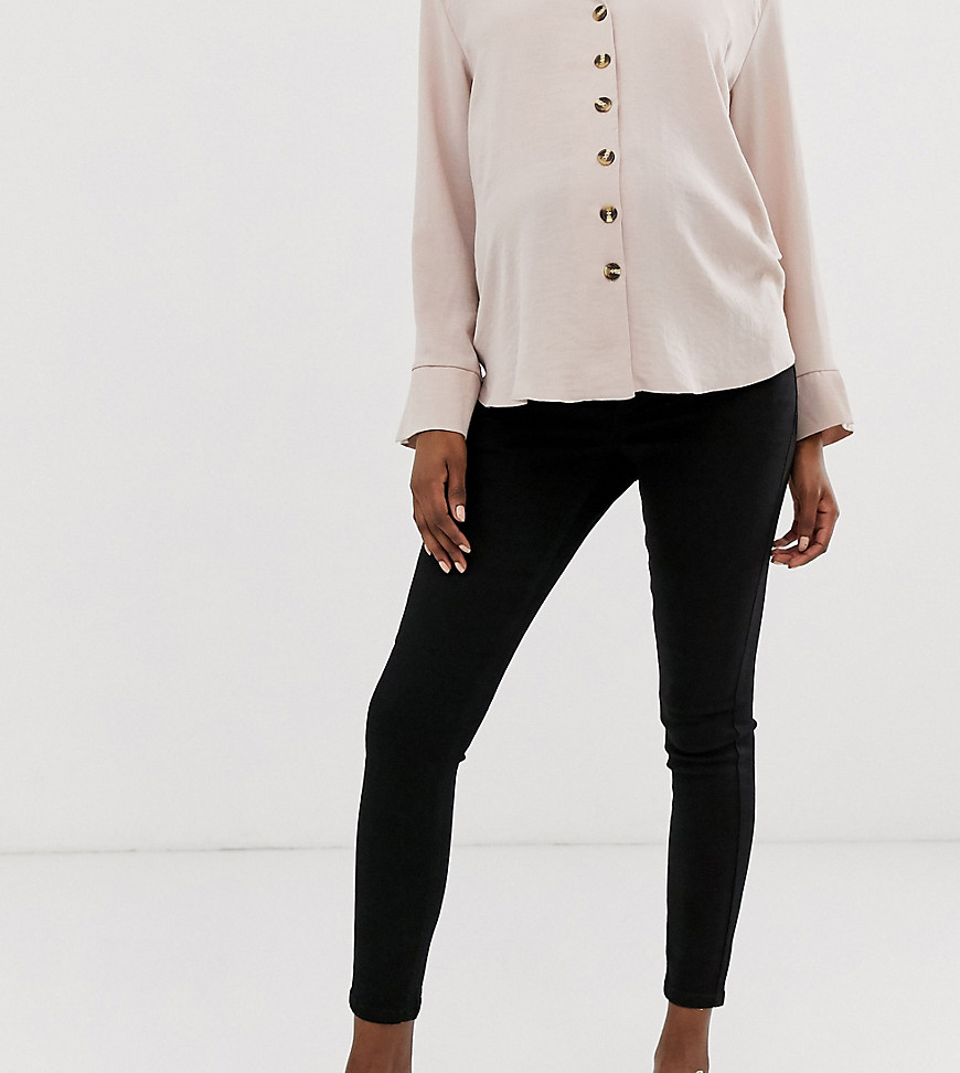 ASOS DESIGN Maternity Ridley højtaljede skinny jeans i ren sort med taljekant over maven