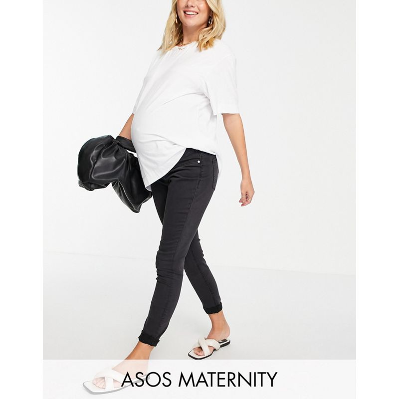 DESIGN Maternity - Ridley - Jeans skinny a vita alta con fascia in vita per il pancione nero slavato