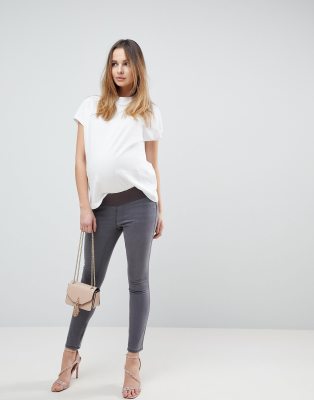 ASOS DESIGN Maternity – Rivington – Jeggings in verwaschenem Grau mit hohem Bund und Bauchband