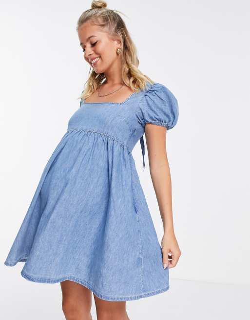ASOS DESIGN Maternity - Robe babydoll en jean doux à délavage moyen, 3 de 4