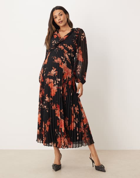 ASOS DESIGN Maternity - Robe cache-cœur mi-longue plissée à imprimé fleurs - Noir - view 1