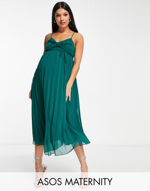 ASOS DESIGN Maternity Robe caraco mi longue pliss e torsad e sur le devant avec ceinture Vert for t