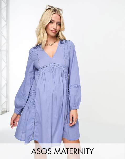 ASOS DESIGN Maternity - Robe courte à enfiler avec empiècement en dentelle - Bleu - view 1