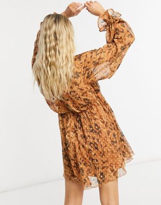 Robes du soir DESIGN Maternity - Robe courte col montant en mousseline jacquard avec liens et imprimé léopard