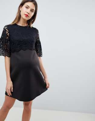 ASOS DESIGN Maternity - Robe courte festonnée avec top court en dentelle-Noir