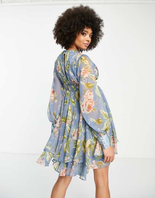ASOS DESIGN Maternity - Robe courte froncée ornementée de perles à imprimé floral, 3 de 4