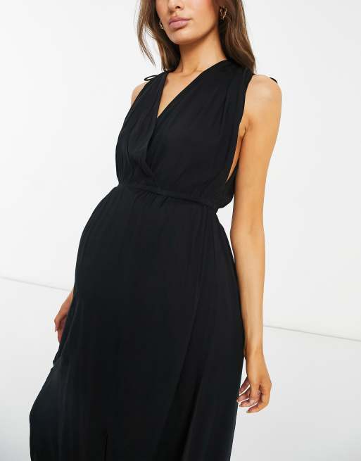 ASOS DESIGN Maternity - Robe de plage longue effet froncé - Noir , 3 de 4
