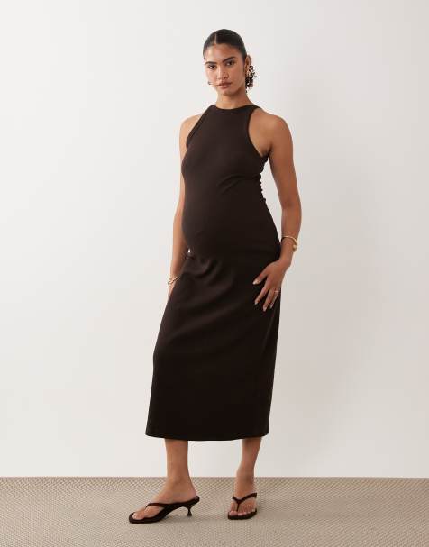 ASOS DESIGN Maternity - Robe débardeur côtelée mi-longue - Chocolat - view 1