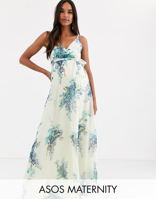 ASOS DESIGN Maternity - Robe longue à fleurs avec corsage croisé
