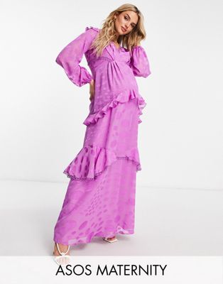 ASOS DESIGN Maternity maxi dress with warped spot and circle trim in purple - ASOS Price Checker