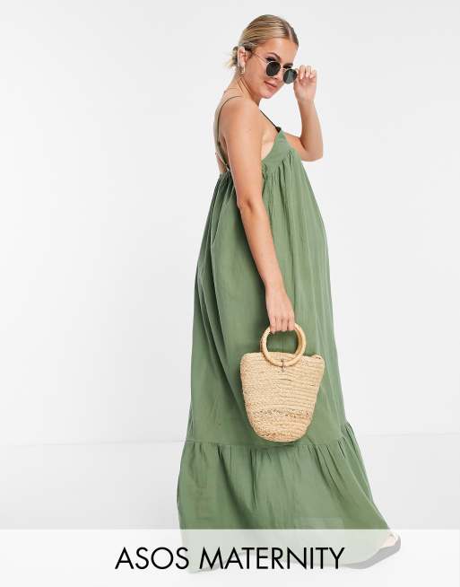 ASOS DESIGN Maternity - Robe longue à volants étagés - Kaki