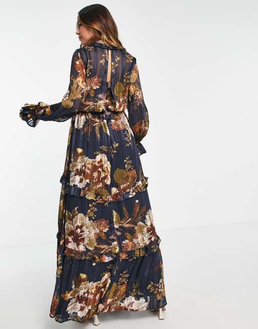 ASOS DESIGN Maternity - Robe longue effet satiné à fleurs avec volants et lien à nouer sur le devant et rayures, 4 de 4