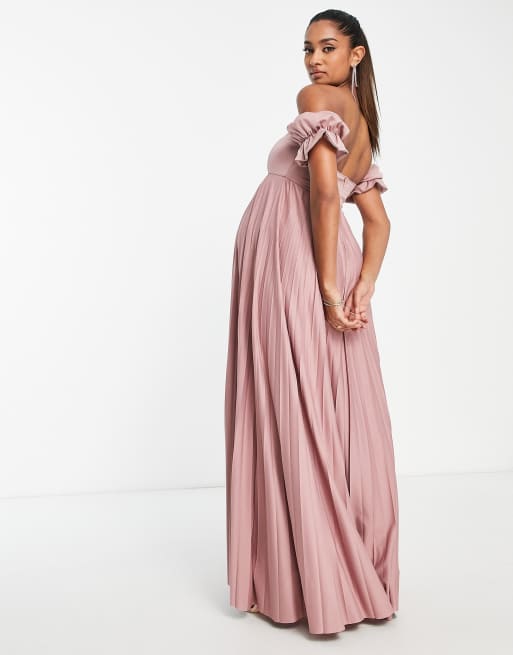ASOS DESIGN Maternity - Robe longue plissée à épaules dénudées - Rose - LPINK, 2 de 4