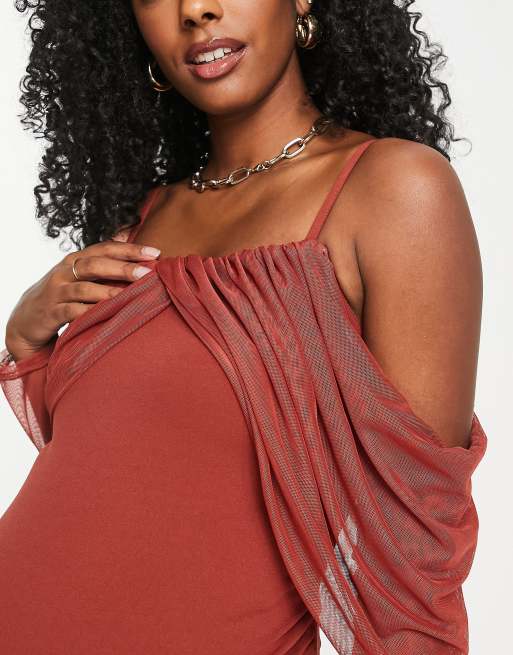 ASOS DESIGN Maternity - Robe mi-longue drapée à manches longues et fronces - Rouille, 3 de 4