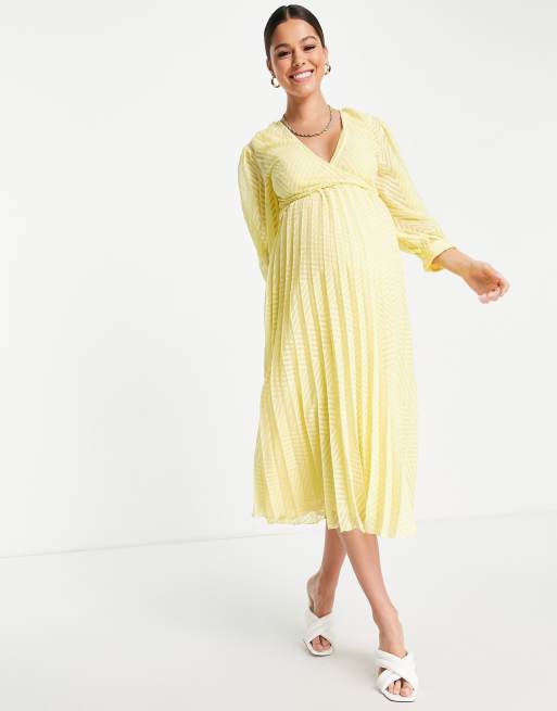 ASOS DESIGN Maternity Robe mi longue pliss e d allaitement coupe portefeuille motif chevrons Jaune