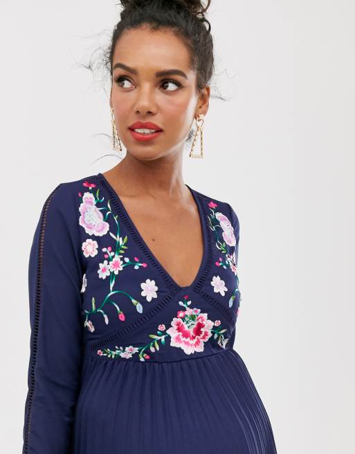 Asos robe 2024 bleu marine dentelle