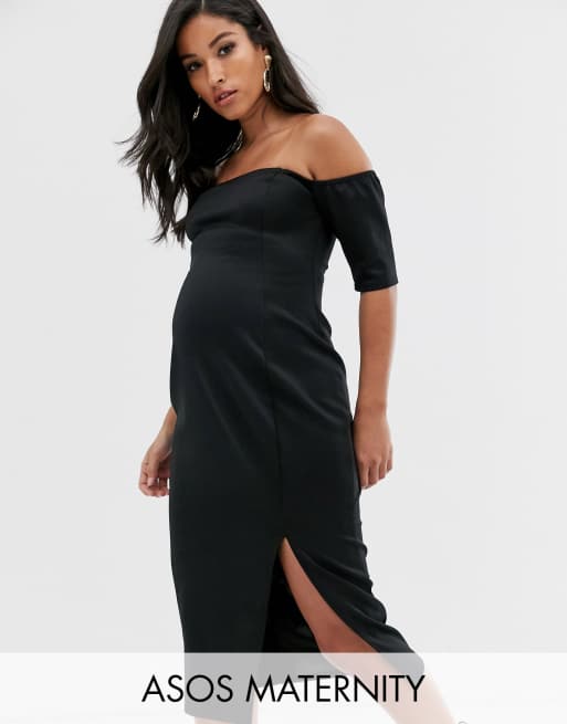 ASOS DESIGN Maternity - Robe moulante mi-longue en néoprène style Bardot