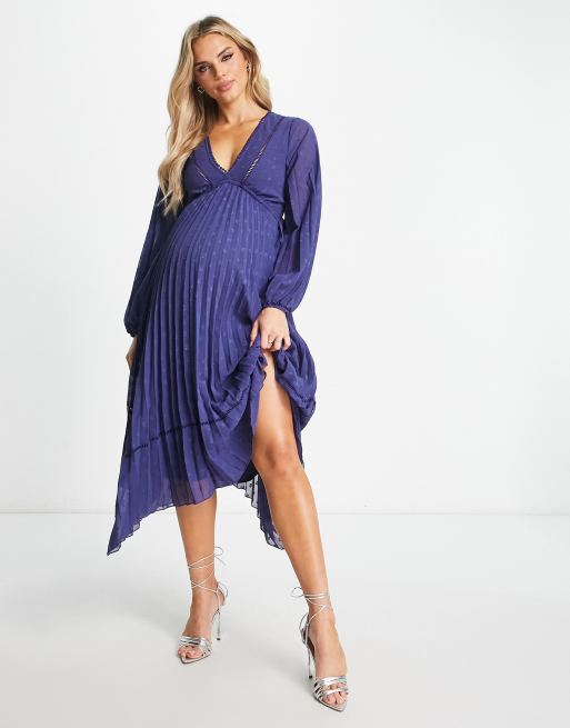 Robe de cocktail maternité soie - Bleu marine