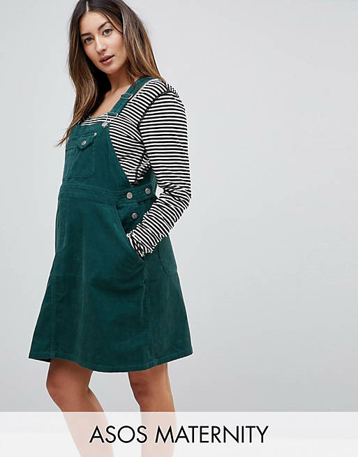 ASOS DESIGN Maternity - Robe salopette en velours côtelé - Vert émeraude