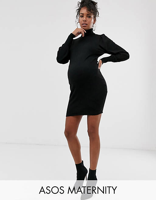 ASOS DESIGN Maternity roll neck mini dress with statement sleeve in recycled blend