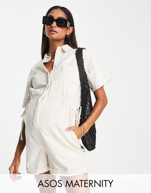 ASOS DESIGN Maternity - Romper met korte mouwen en gestrikte taille in stone