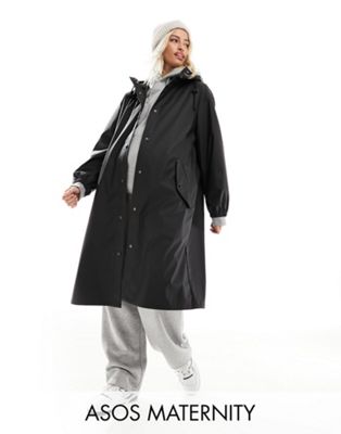 ASOS DESIGN Maternity rubberised rain coat in black