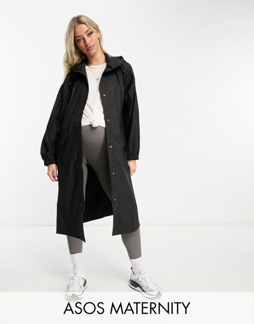 ASOS DESIGN oversized rubberized rain hooded trench with belt