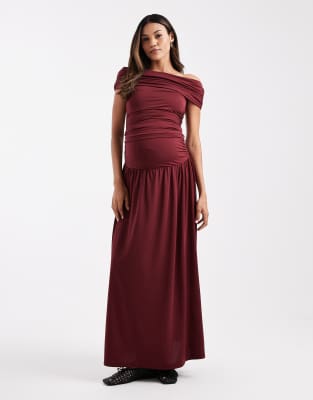 Asos Maternity Asos Design Maternity Ruched Bardot Top In Burgundy