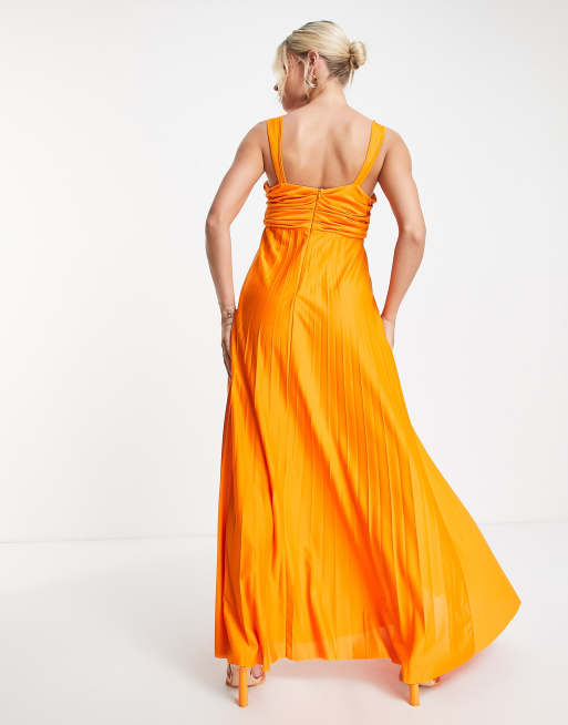 ASOS DESIGN Maternity ruched bust pleated maxi dress in orange ASOS