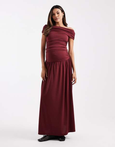 ASOS DESIGN Maternity ruched set in burgundy - view 1