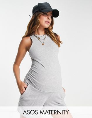 ASOS DESIGN Maternity ruched side tank in grey marl