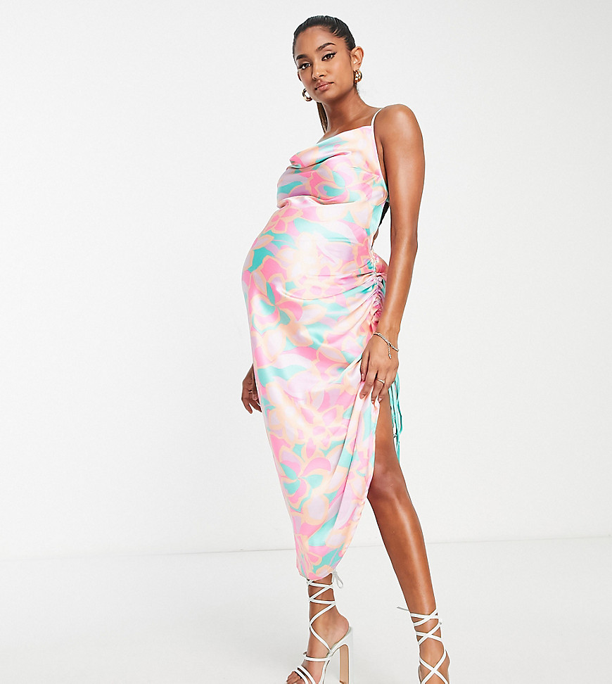 ASOS DESIGN Maternity ruched slip midi beach dress in kaleidoscope print-Multi