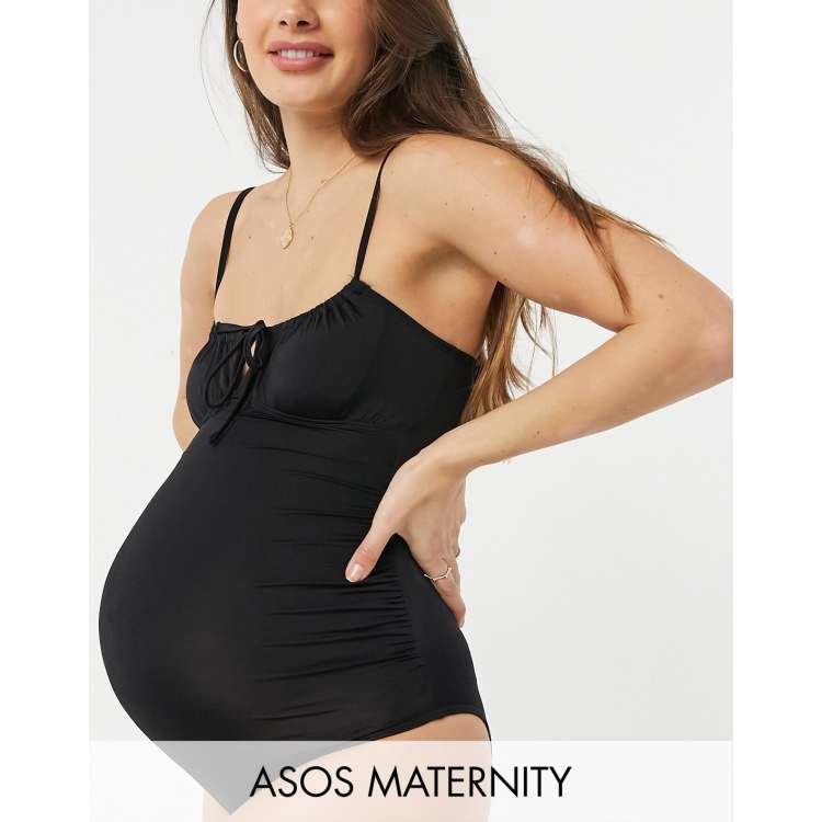 ASOS Maternity ASOS DESIGN maternity ruched tie front swimsuit in pink -  ShopStyle Swimwear