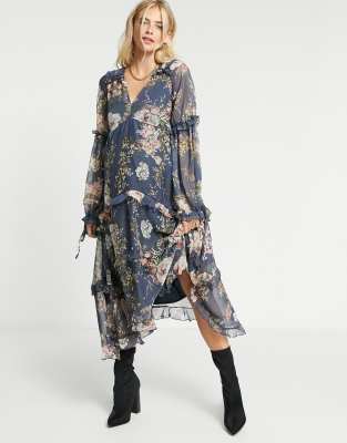 navy floral print dress