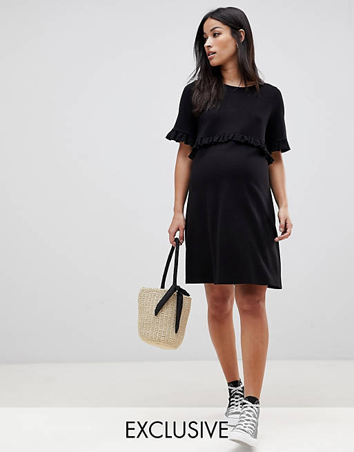 ASOS DESIGN Maternity ruffle detail ponte smock dress with button back