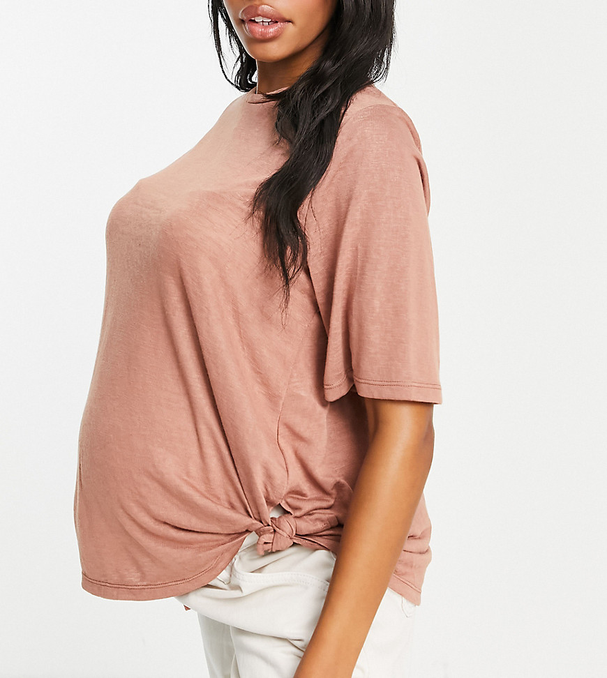ASOS DESIGN Maternity - Ruimvallend T-shirt met geknoopte zijkant-Bruin